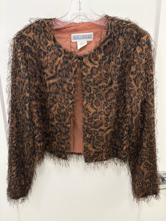 Jessica Howard Jackets & Blazers - Vintage 90s Leopard Print Eyelash Fringe Jessica Howard Evening Jacket Size L
